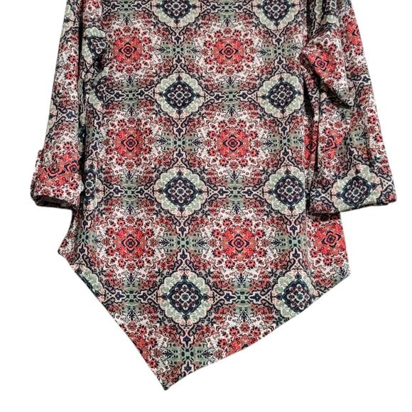 Y2K Cocomo Floral Print Asymmetrical Hem Quarter Sleeves Top Size Large Petite - Picture 6 of 8